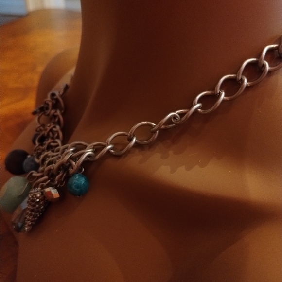 **Preowned Silver-Colored Necklace with Aqua & Blue Drop Pendants ๐ง๐ฟ** - Picture 9 of 11
